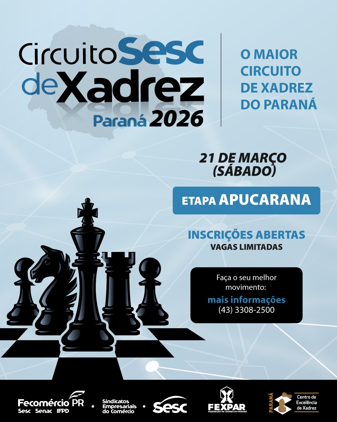 Sesc Apucarana promove Circuito de Xadrez neste sábado